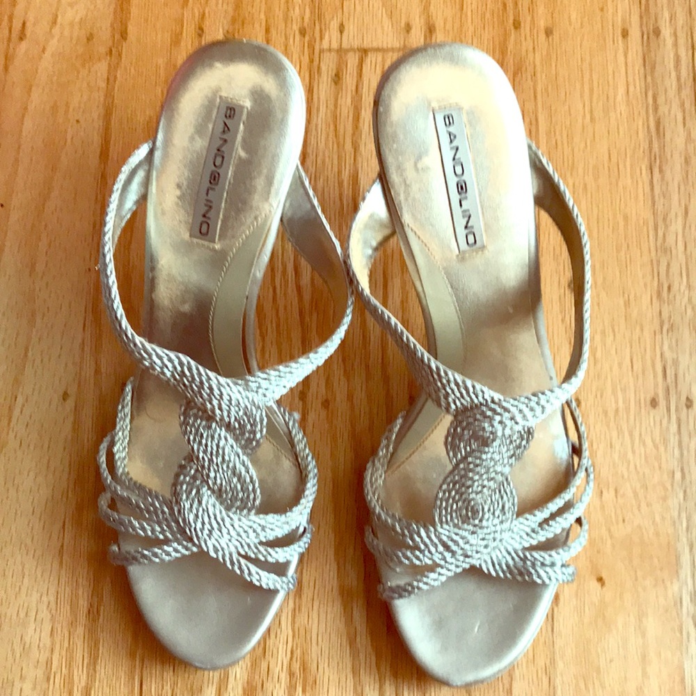 Bandolino Champagne Woven Open Back Dress Sandals